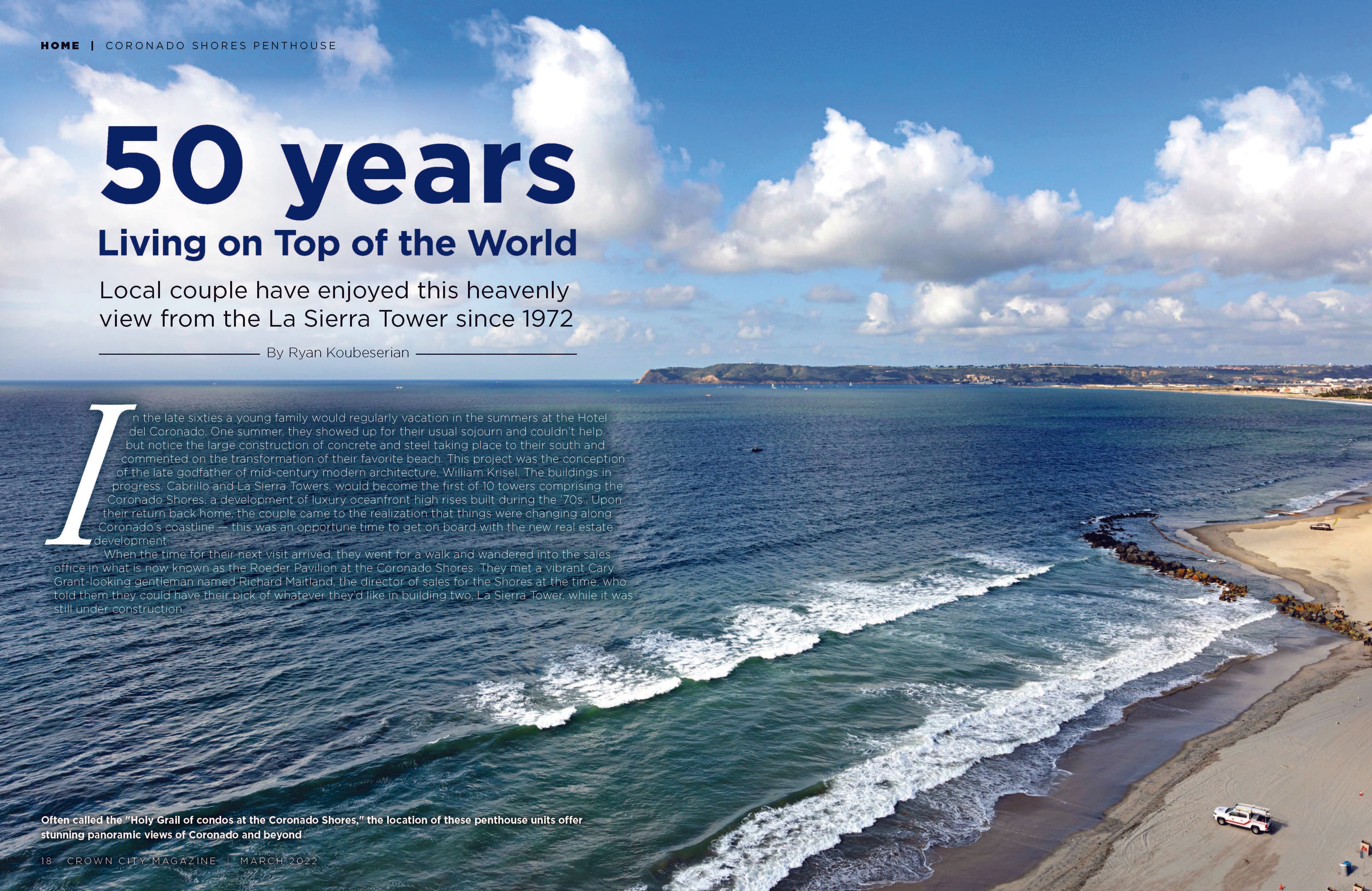 Crown City Magazine feature spread showing the Coronado coastline